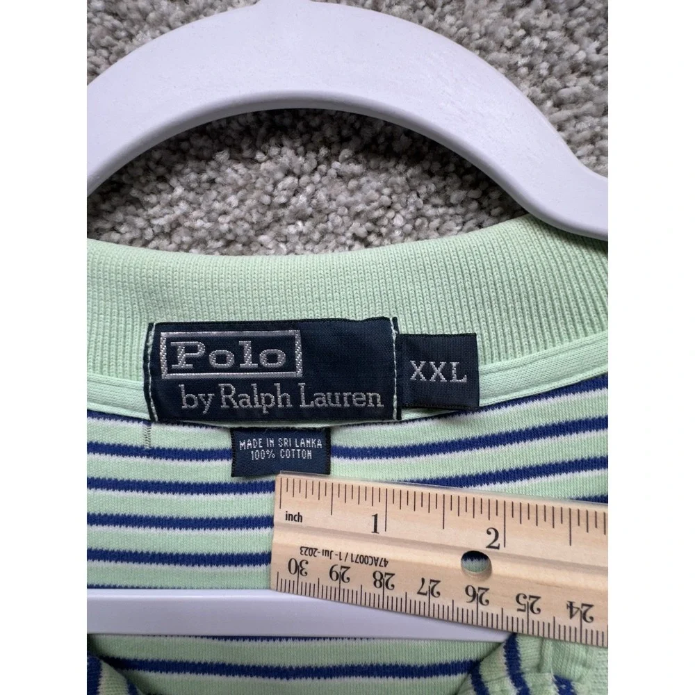 Polo Ralph Lauren Mens ShortSleeve Shirt Size XXL Green Blue Stripe Vintage Pony